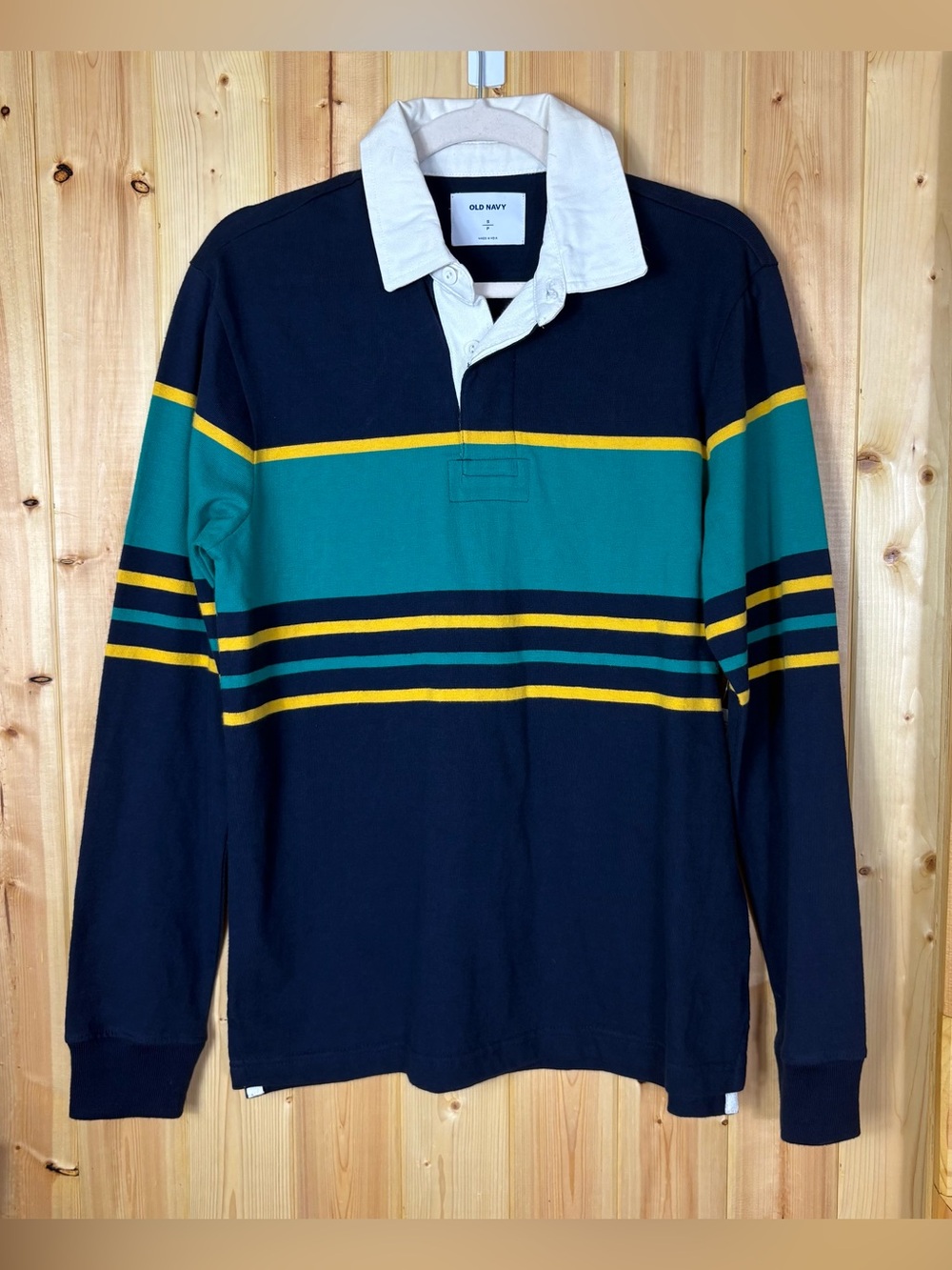 Old Navy Mens Rugby Polo Small Lost at Sea Navy Preppy Academia Classic Casual